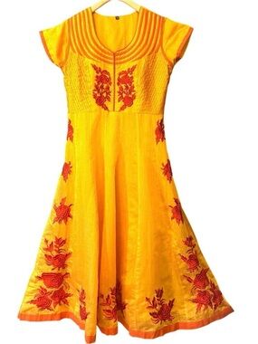 Traditional Indian Yellow Flared Anarkali Dress Festive Kurti Suit Embroidered